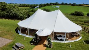 An aerial shot of our Traditional Pole Wedding Marquee