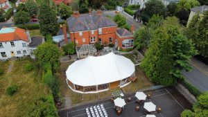 An aerial shot of one of our recent rustic Marquee Weddings