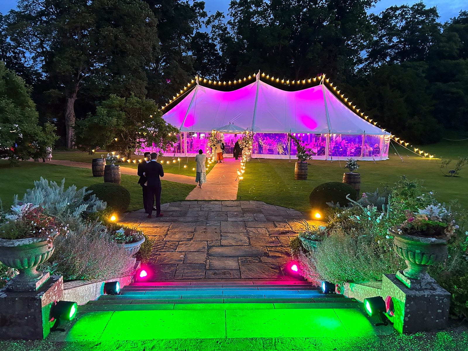 A traditional pole wedding equipped with fairy and coloured lighting